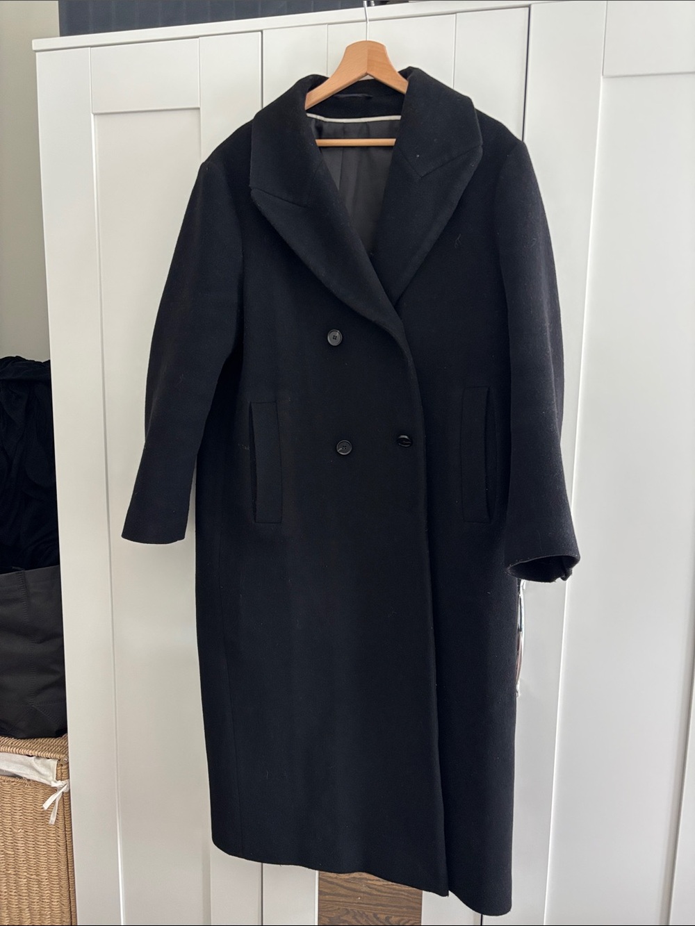 COS Black Double-Breasted Wool-Blend Winter Coat